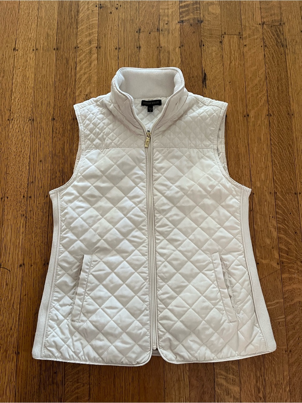 British Khaki Cream Quilted Zip-Front Vest
